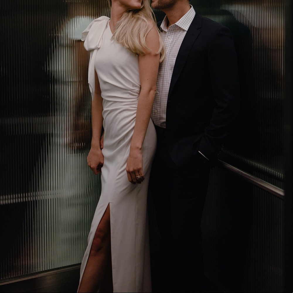 BHLDN ANTHROPOLGIE White Maxi Dress with one shoulder and Bow